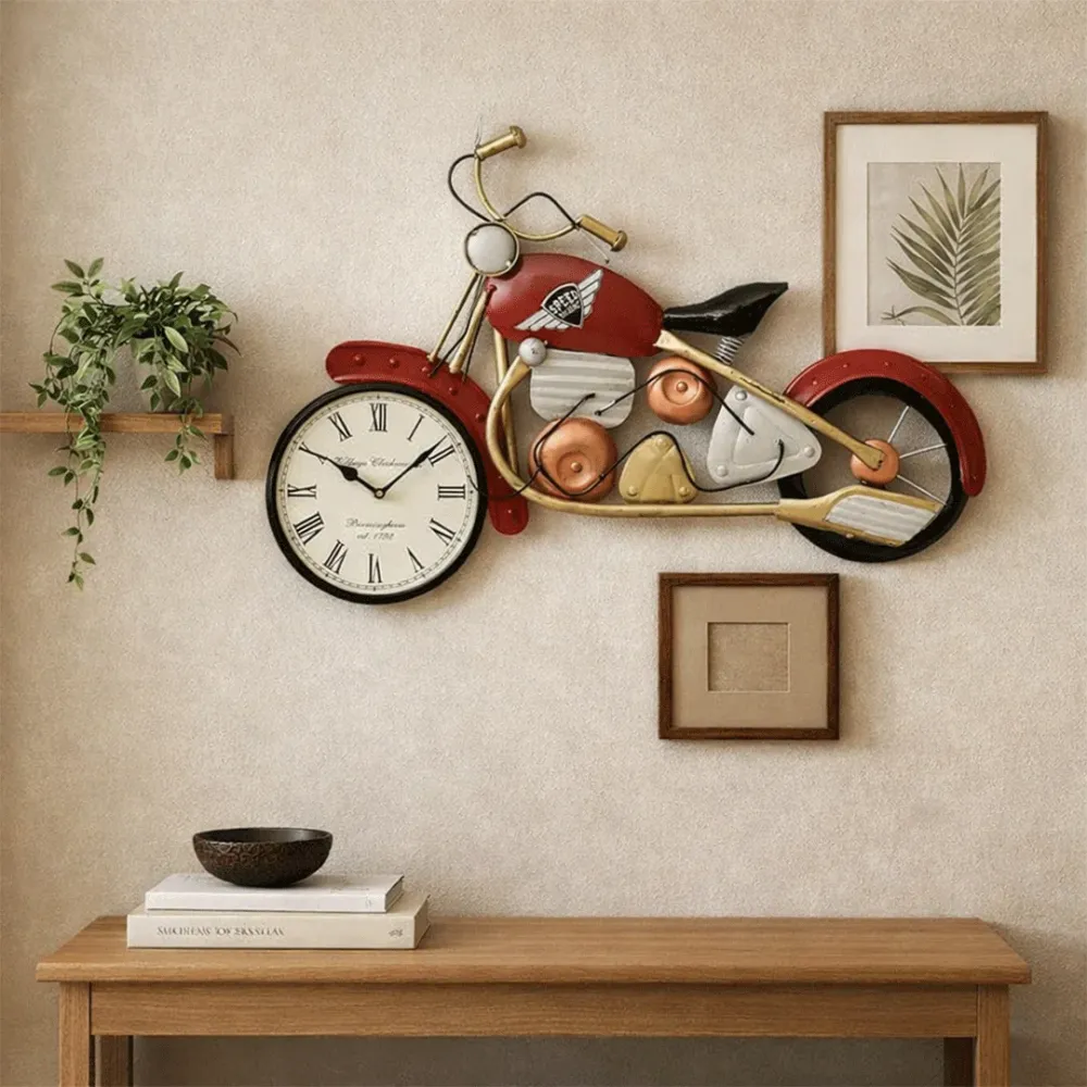 Vintage Motorcycle Metal Wall Clock Art for Living Room 