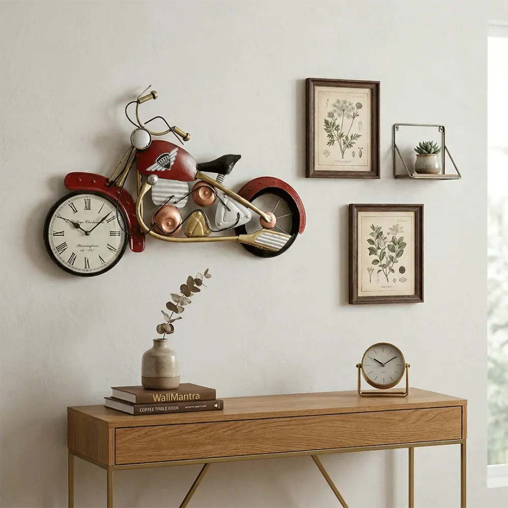 Vintage Motorcycle Metal Wall Clock Art for Living Room 