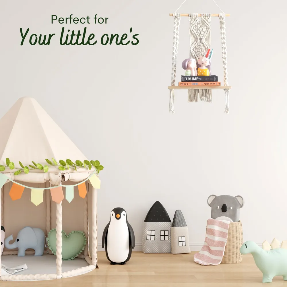 100% Cotton Sturdy Off-white Macrame Wall Hanging Shelf