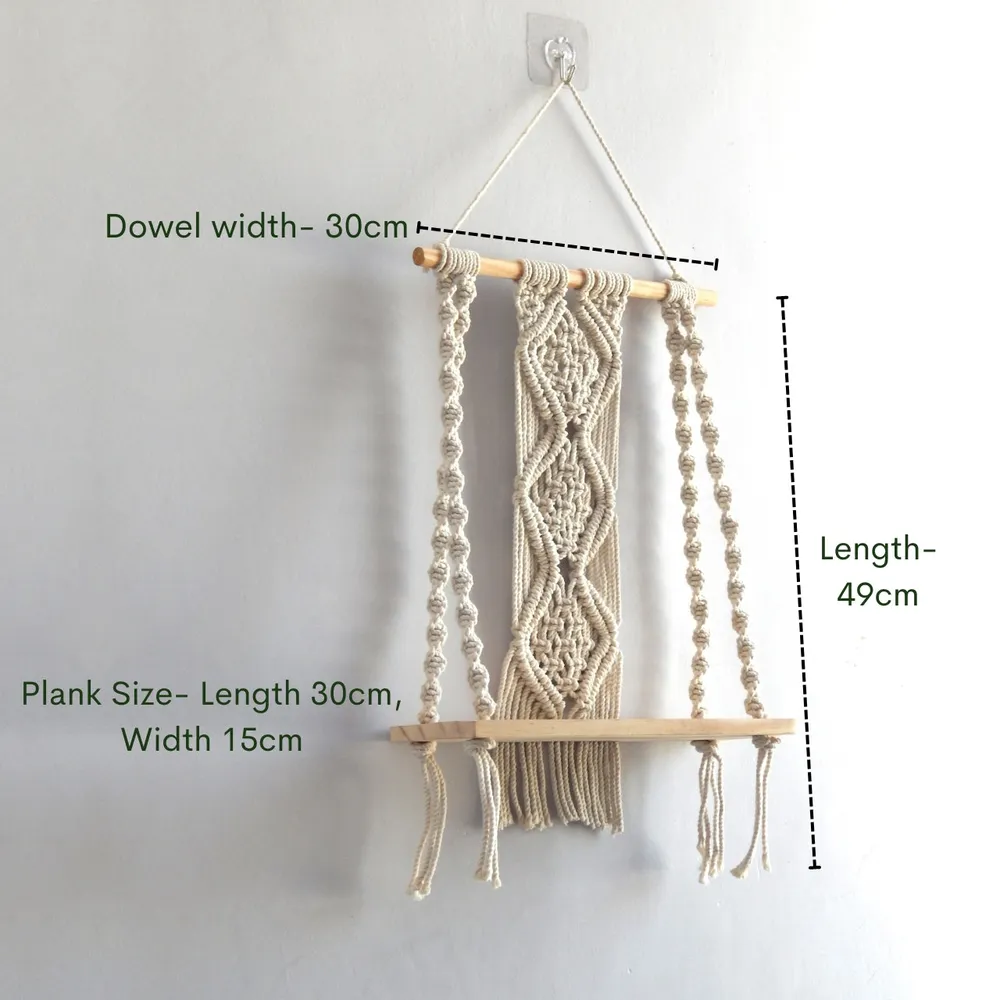 100% Cotton Sturdy Off-white Macrame Wall Hanging Shelf
