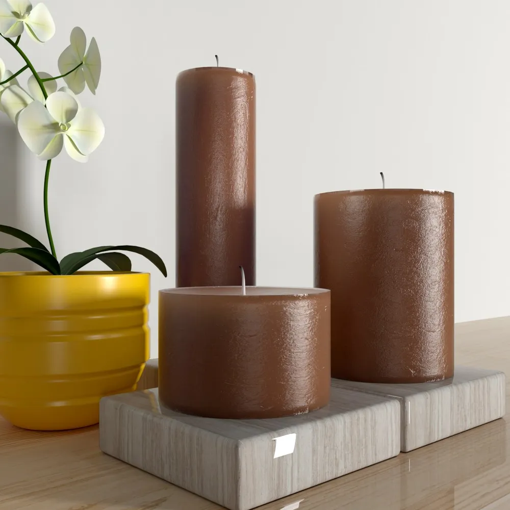 100% Organic Chocolate Aroma Brown Pillar Candles- Set Of 3