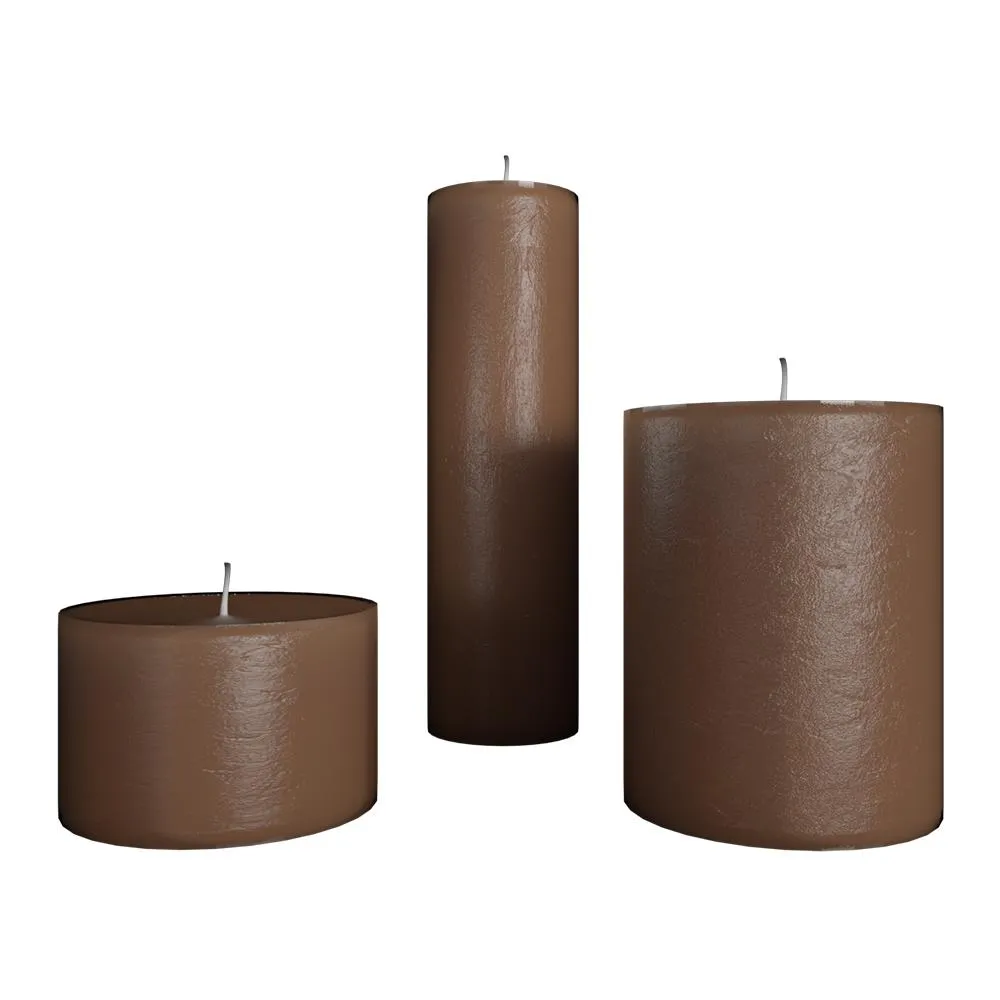 100% Organic Chocolate Aroma Brown Pillar Candles- Set Of 3