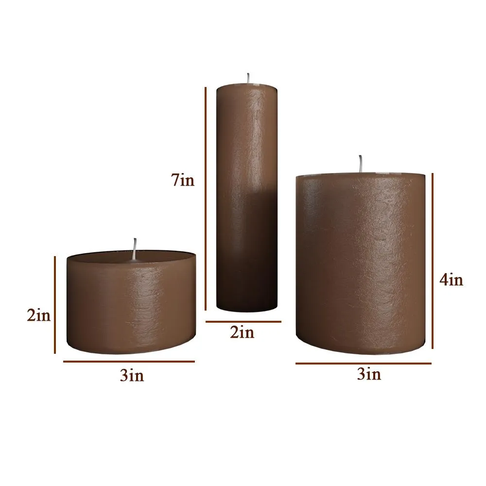 100% Organic Chocolate Aroma Brown Pillar Candles- Set Of 3
