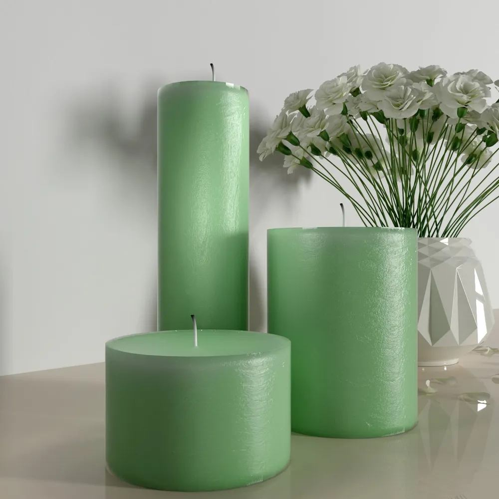 100% Organic Green Apple Aroma Pillar Candles- Set Of 3