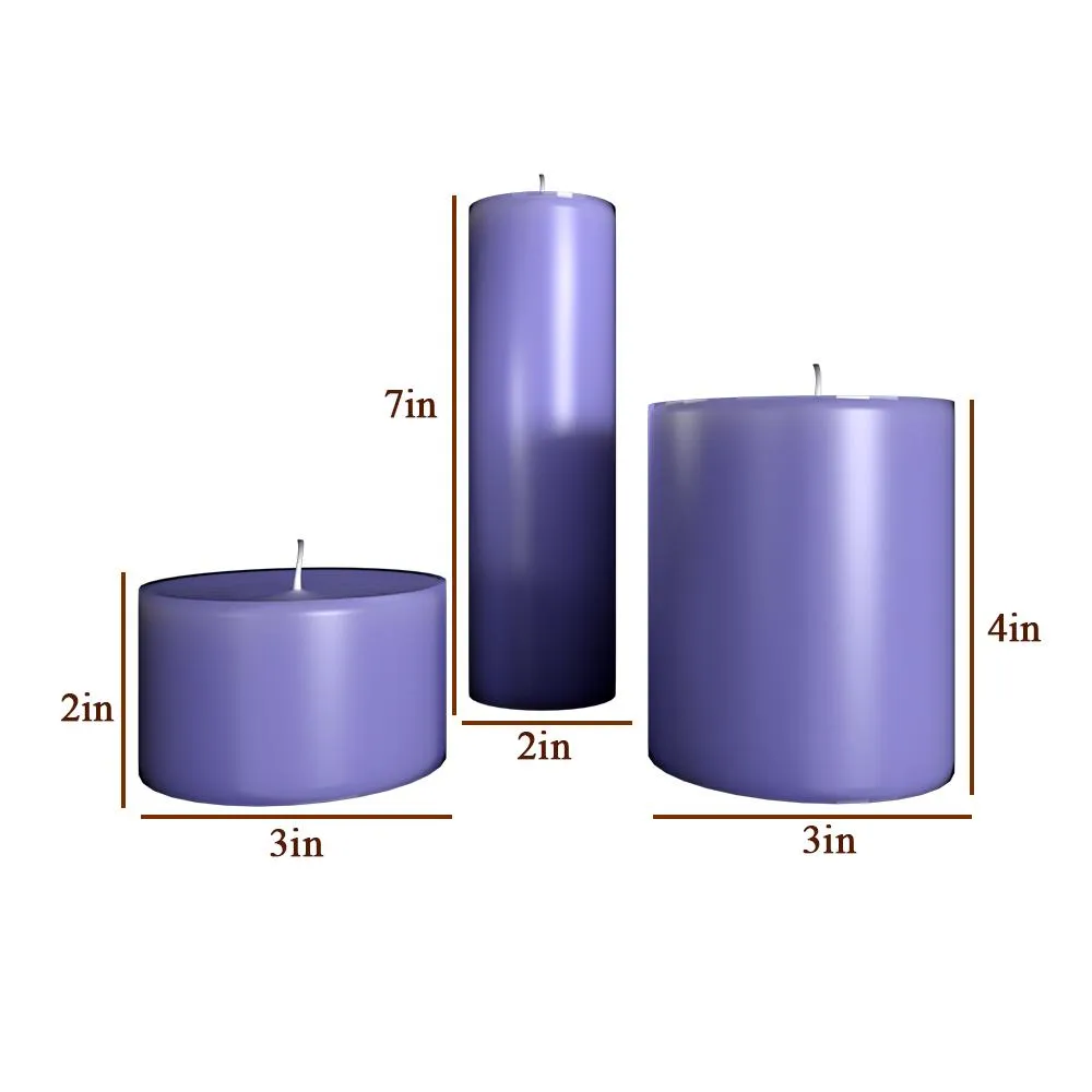 100% Organic Lavender Aroma Purple Pillar Candles- Set Of 3