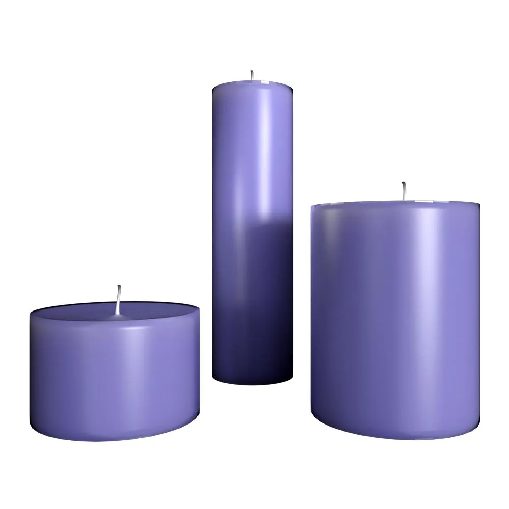 100% Organic Lavender Aroma Purple Pillar Candles- Set Of 3