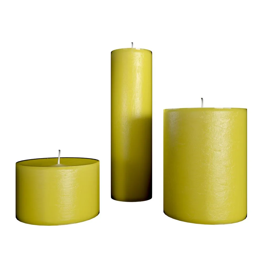100% Organic Lemon Aroma Yellow Pillar Candles- Set Of 3