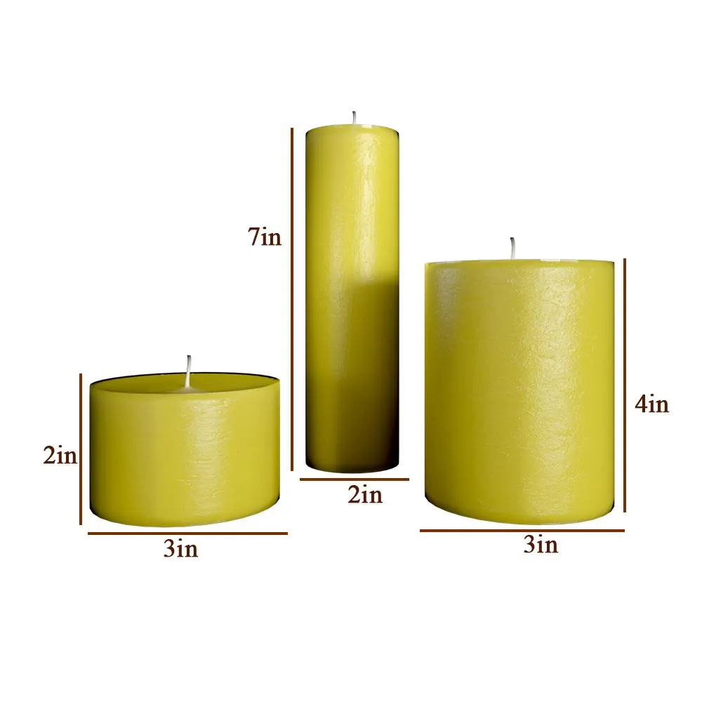 100% Organic Lemon Aroma Yellow Pillar Candles- Set Of 3
