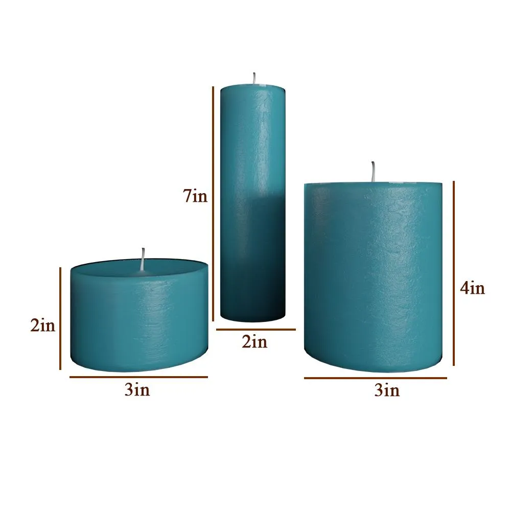 100% Organic Ocean Breeze Aroma Blue Pillar Candles- Set Of 3