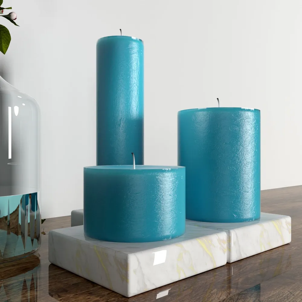 100% Organic Ocean Breeze Aroma Blue Pillar Candles- Set Of 3