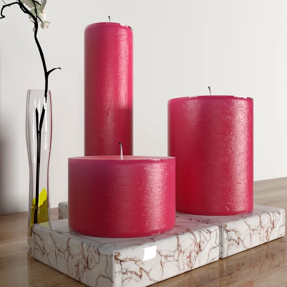 100% Organic Strawberry Aroma Red Pillar Candles- Set Of 3