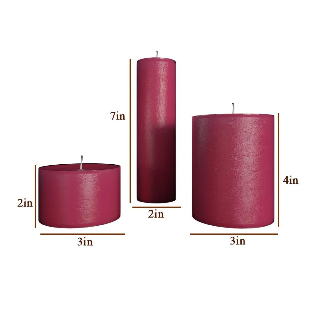 100% Organic Strawberry Aroma Red Pillar Candles- Set Of 3