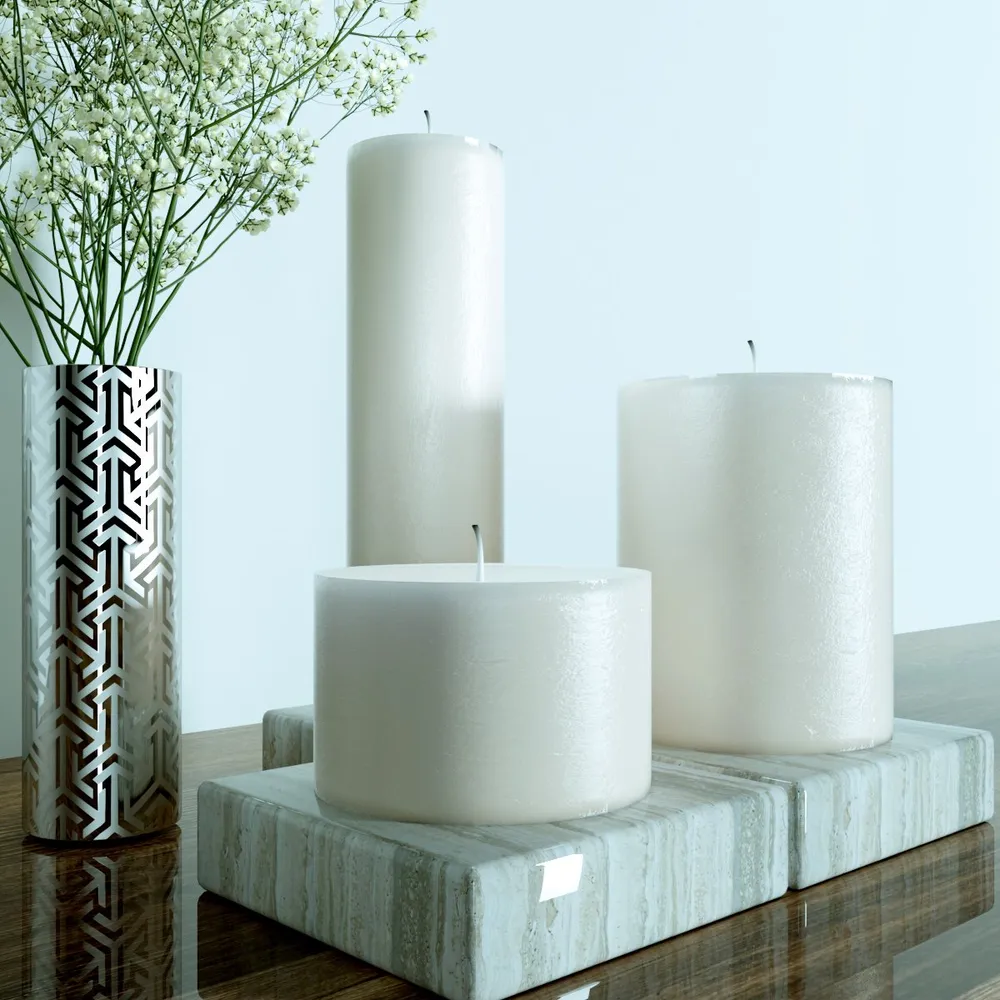 100% Organic Vanilla Aroma White Pillar Candles- Set Of 3