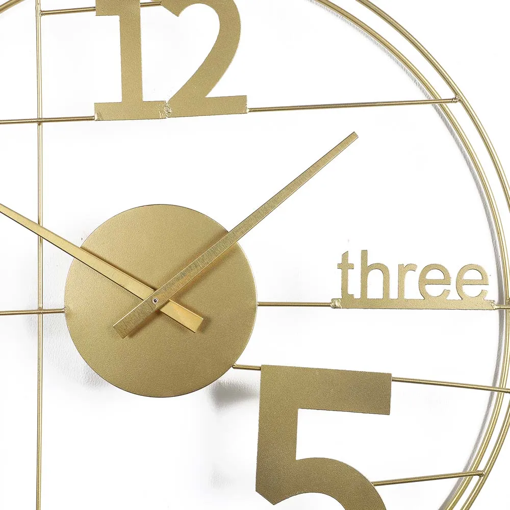 12-Three-5 Elegant Golden Decorative Metal Wall Clock