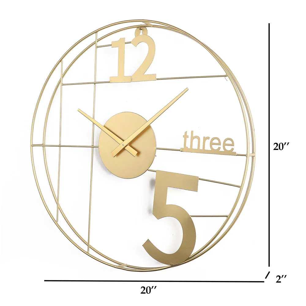 12-Three-5 Elegant Golden Decorative Metal Wall Clock