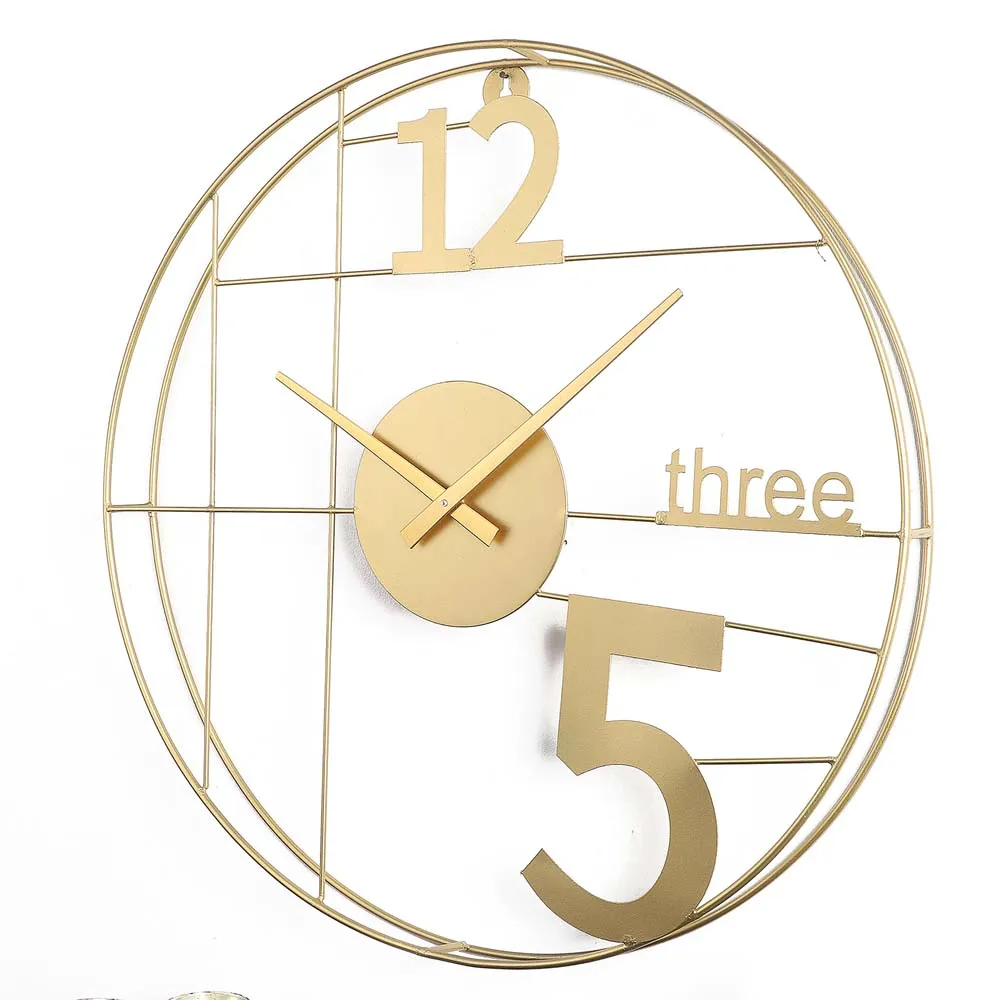 12-Three-5 Elegant Golden Decorative Metal Wall Clock