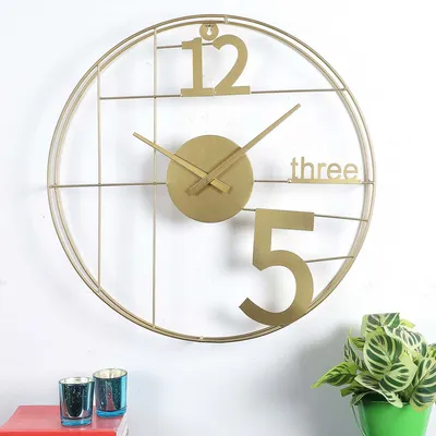 12-Three-5 Elegant Golden Decorative Metal Wall Clock