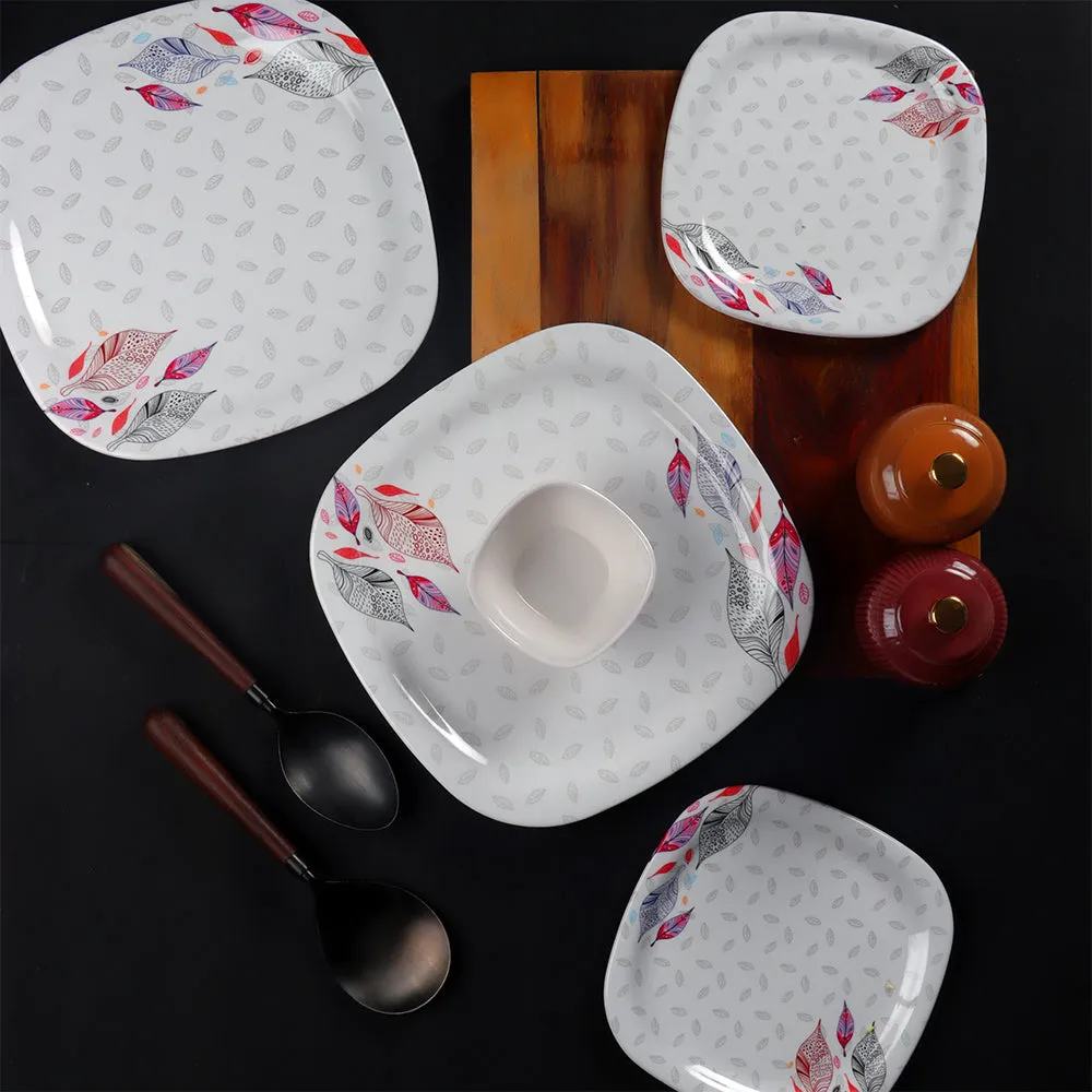 18 Pieces Trendy Tribal Art Print White & Red Premium Melamine Glossy Dinner Set