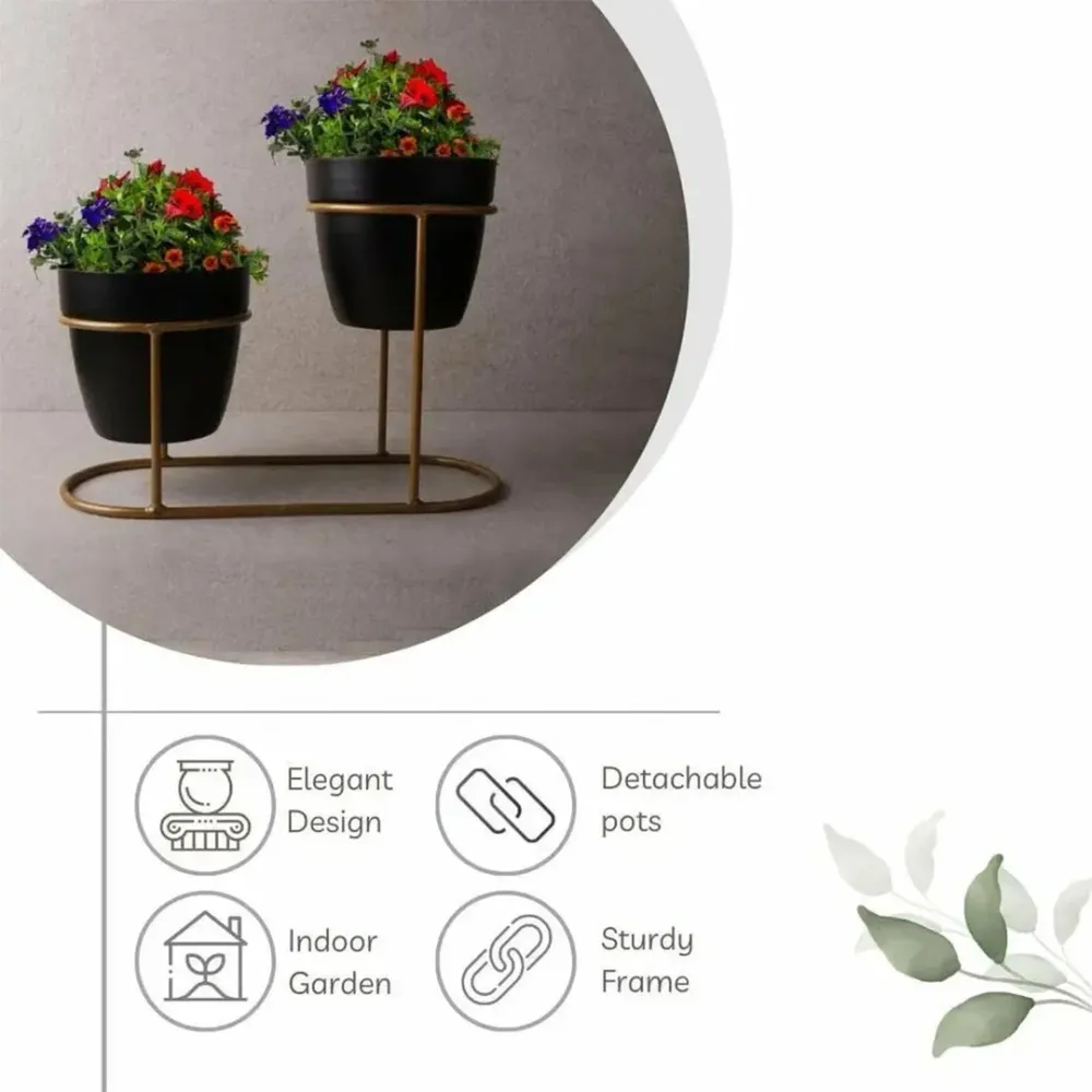 2 Planter Set With Resilient Metal Stand Golden