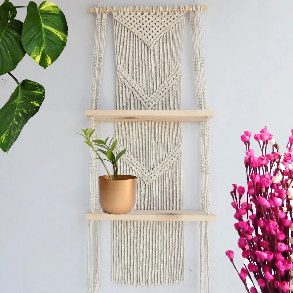 2-Tier Bohemian Knotted Wall Hanging Shelf