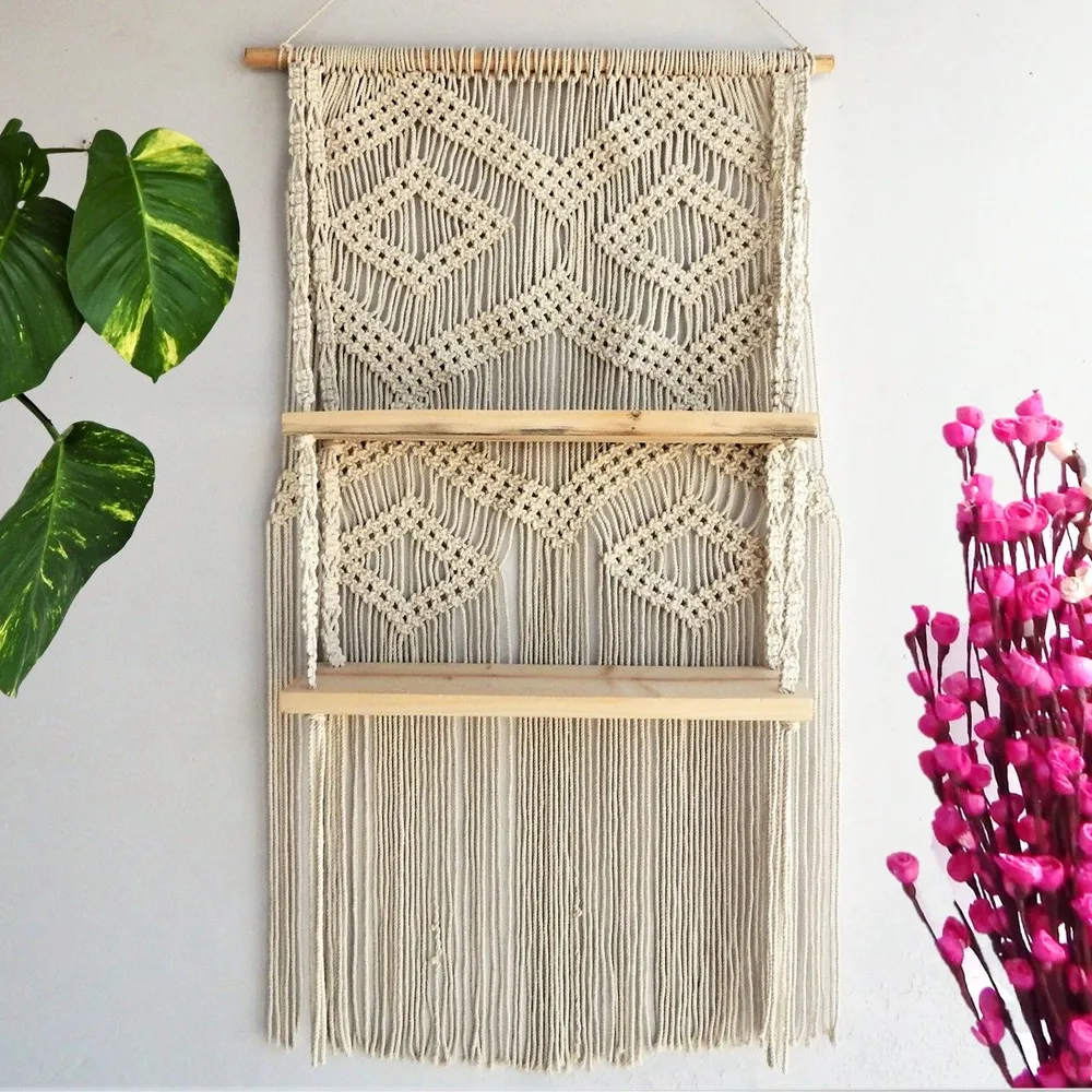 2-Tier Designer Knotted Boho Wall Hanging Shelf