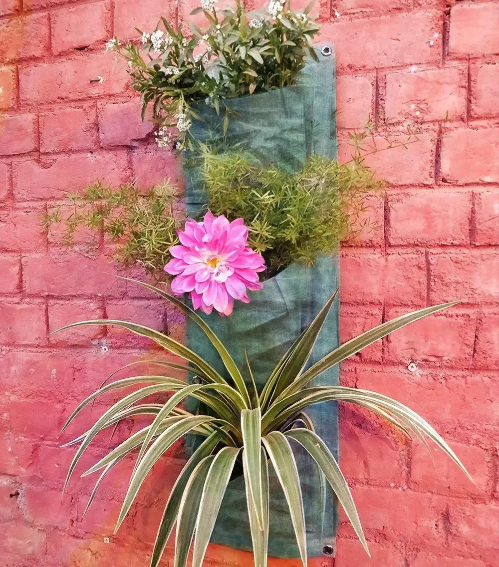 3 Pockets' Elegant Fabric Wall Planter for Green Wall 3 Pocket, Set of - 2