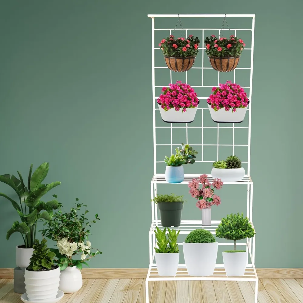 3 Tier White Metal Flower Pot Holder Shelf