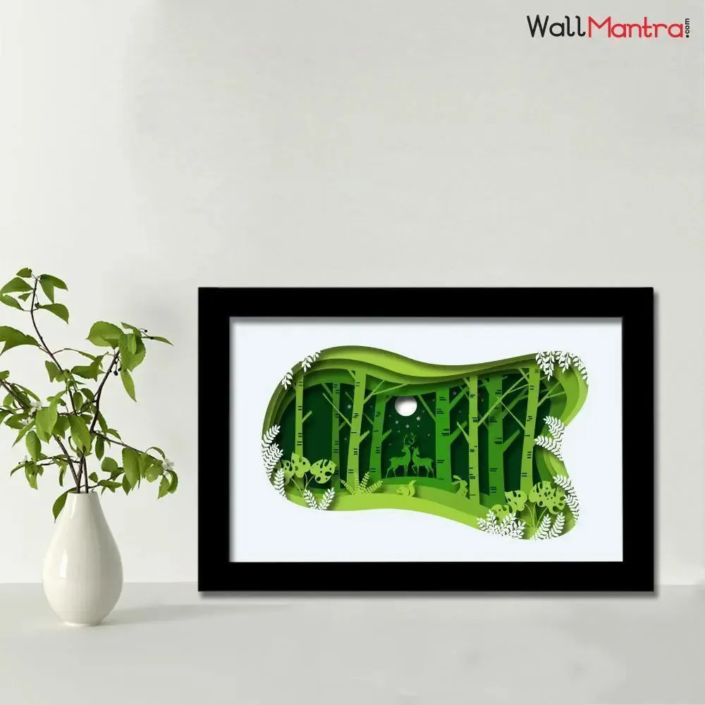 3D Animal in Forest Frame With LED Lights/ Ready to hang/ Table Top Frame