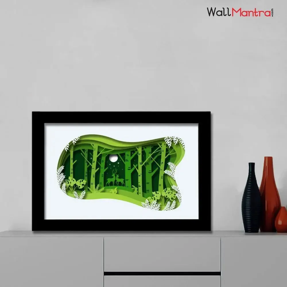 3D Animal in Forest Frame With LED Lights/ Ready to hang/ Table Top Frame