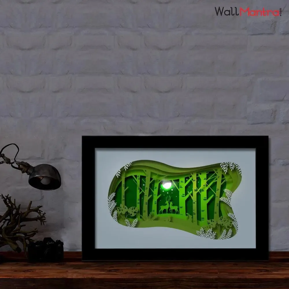 3D Animal in Forest Frame With LED Lights/ Ready to hang/ Table Top Frame