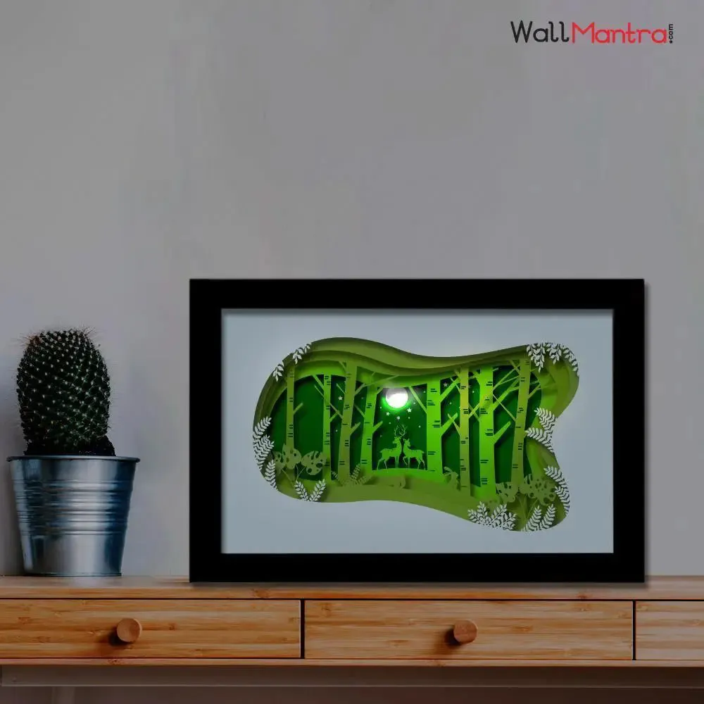 3D Animal in Forest Frame With LED Lights/ Ready to hang/ Table Top Frame