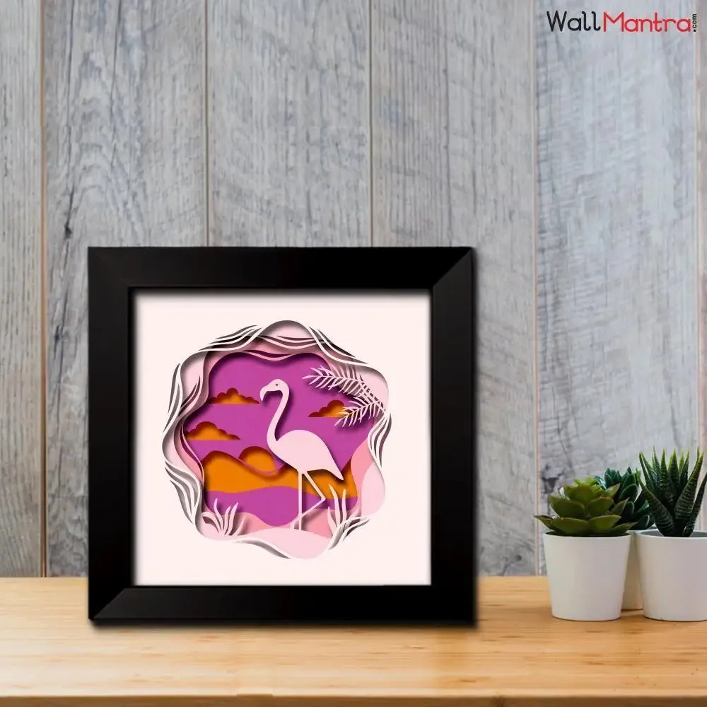 3D Beautiful flamingo Frame With LED Lights/ Ready to hang/ Table Top Frame