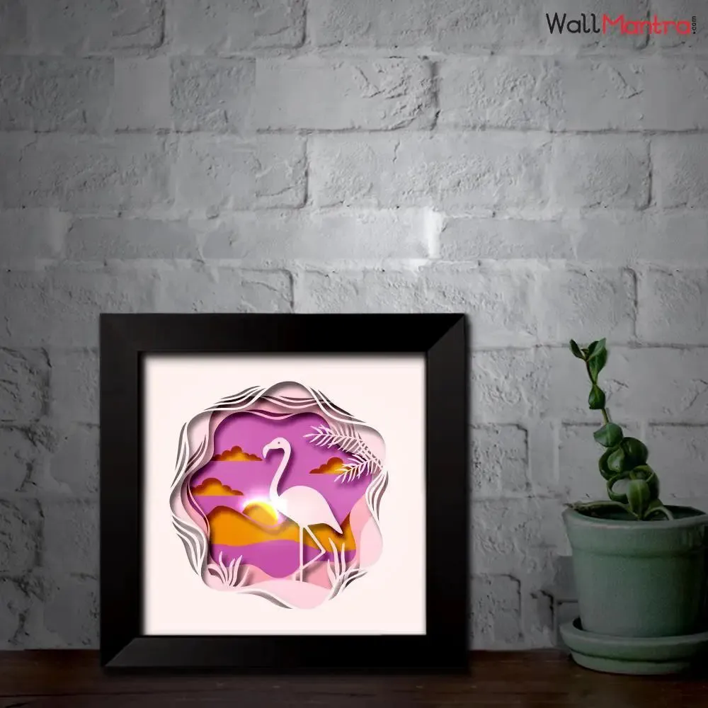 3D Beautiful flamingo Frame With LED Lights/ Ready to hang/ Table Top Frame
