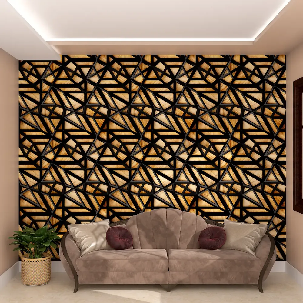 3D Black Loft Lattice With Wooden Wallpaper / High Quality Woven WallPaper /  size 12 ft x 10 ft