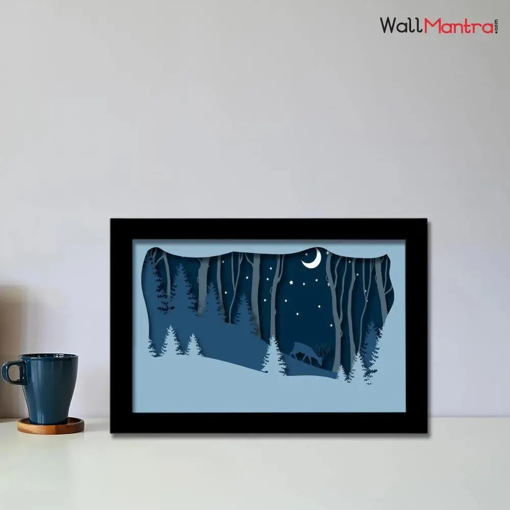 3D Deer in forest Frame With LED Lights/ Ready to hang/ Table Top Frame