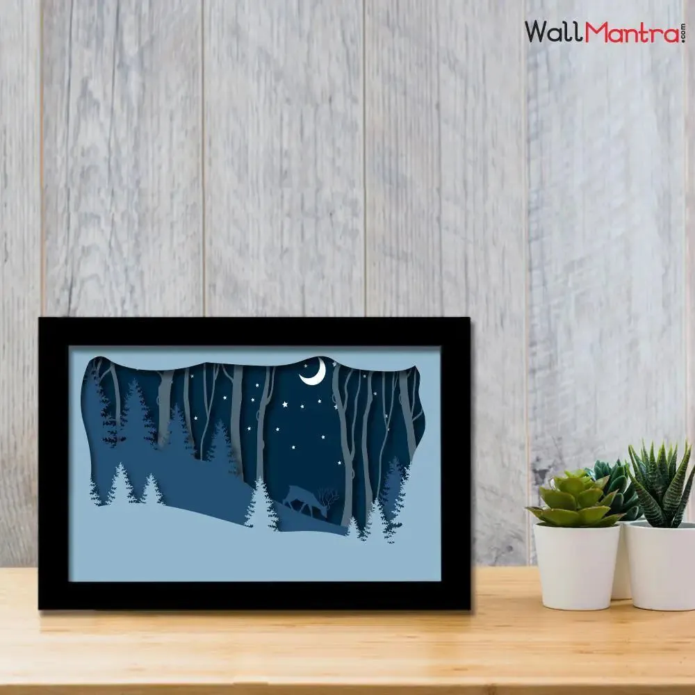 3D Deer in forest Frame With LED Lights/ Ready to hang/ Table Top Frame