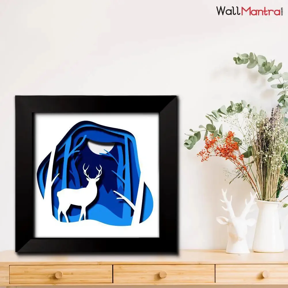 3D Deer in Jungle Frame With LED Lights/ Ready to hang/ Table Top Frame