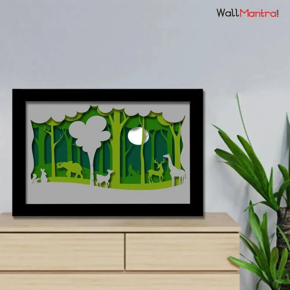 3D Forest Scenery Frame With LED Lights/ Ready to hang/ Table Top Frame