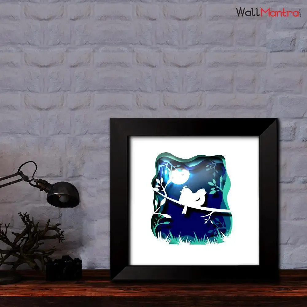 3D Love bird Frame With LED Lights/ Ready to hang/ Table Top Frame