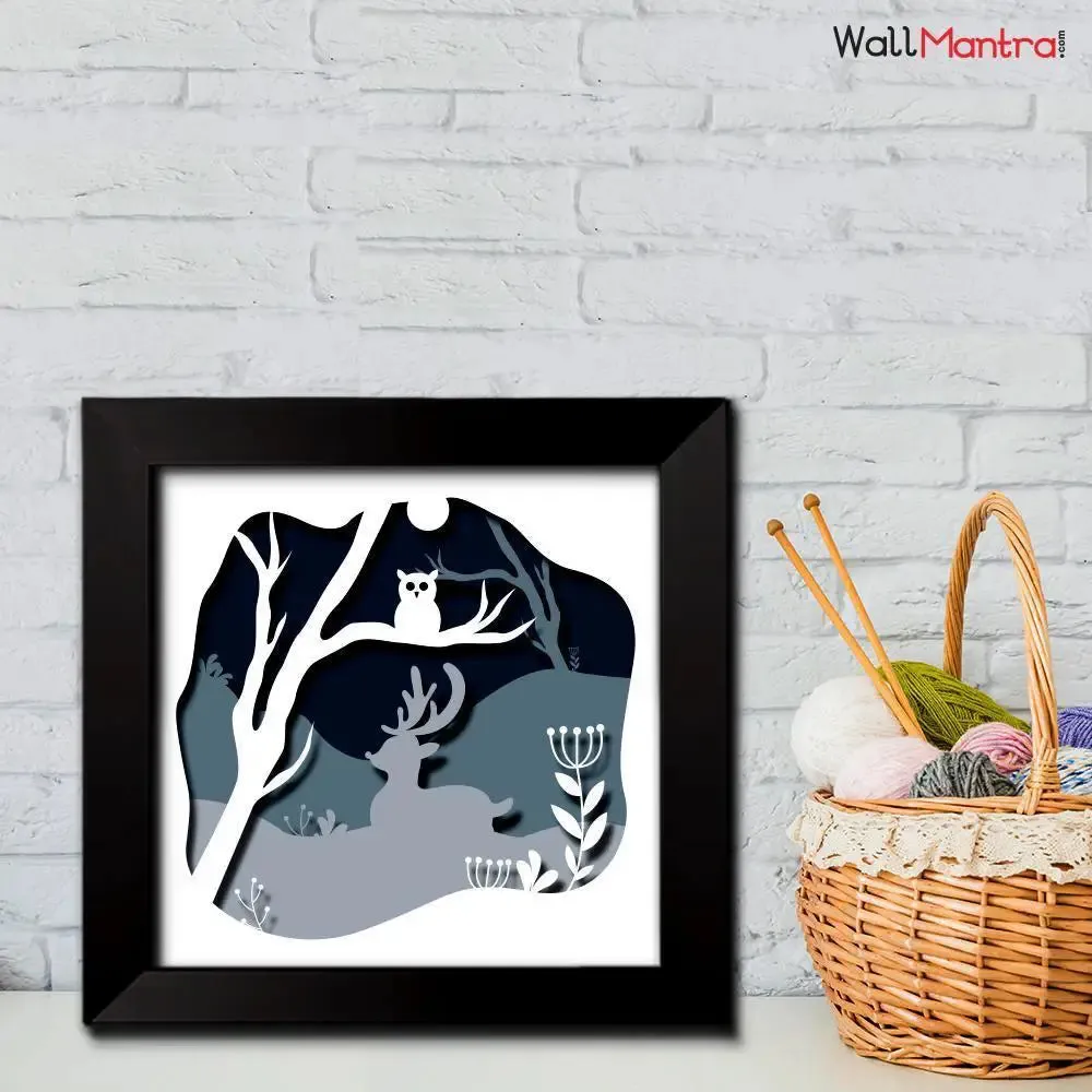 3D Owl in Jungle Frame With LED Lights/ Ready to hang/ Table Top Frame