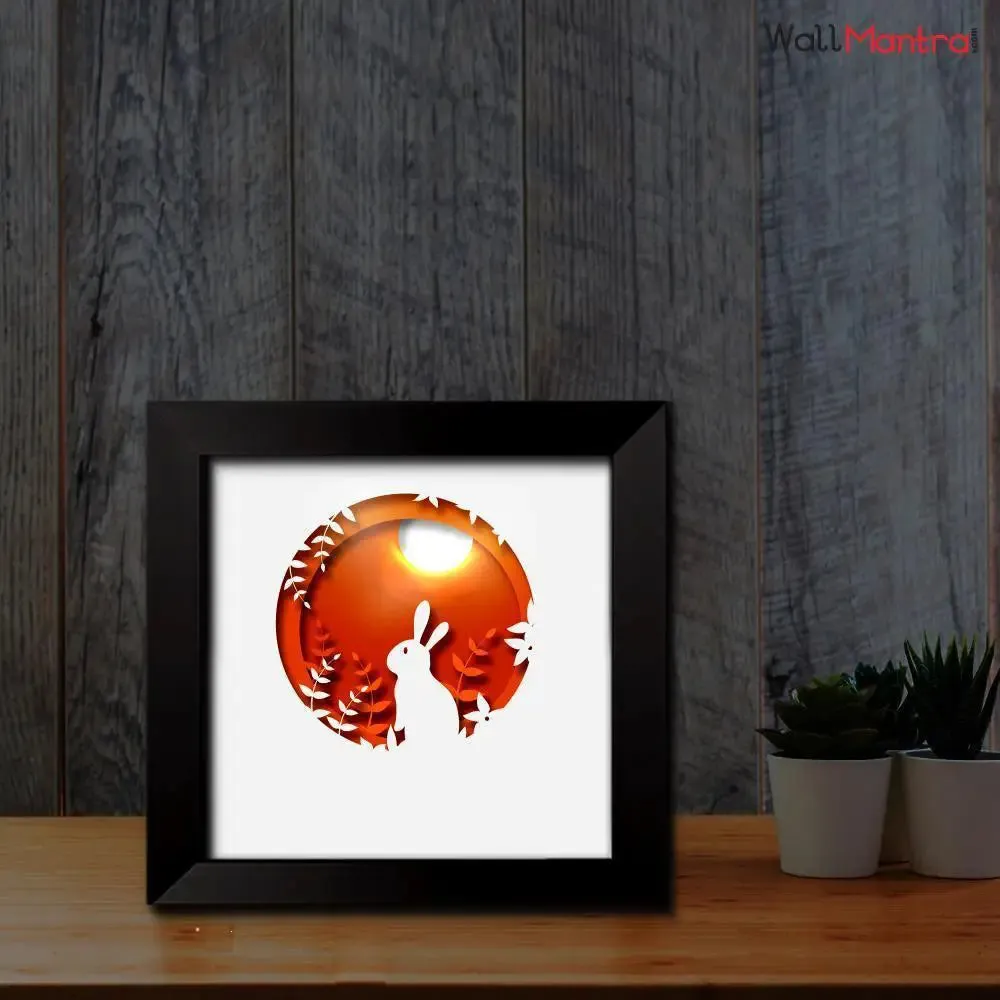 3D Rabbit In Forest Frame With LED Lights/ Ready to hang/ Table Top Frame