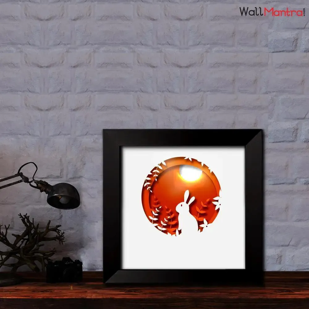 3D Rabbit In Forest Frame With LED Lights/ Ready to hang/ Table Top Frame