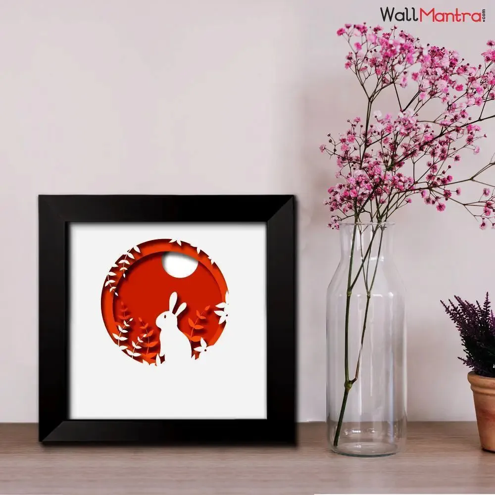 3D Rabbit In Forest Frame With LED Lights/ Ready to hang/ Table Top Frame