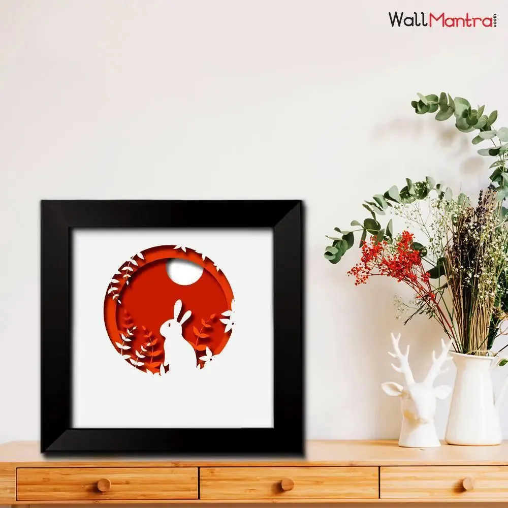 3D Rabbit In Forest Frame With LED Lights/ Ready to hang/ Table Top Frame