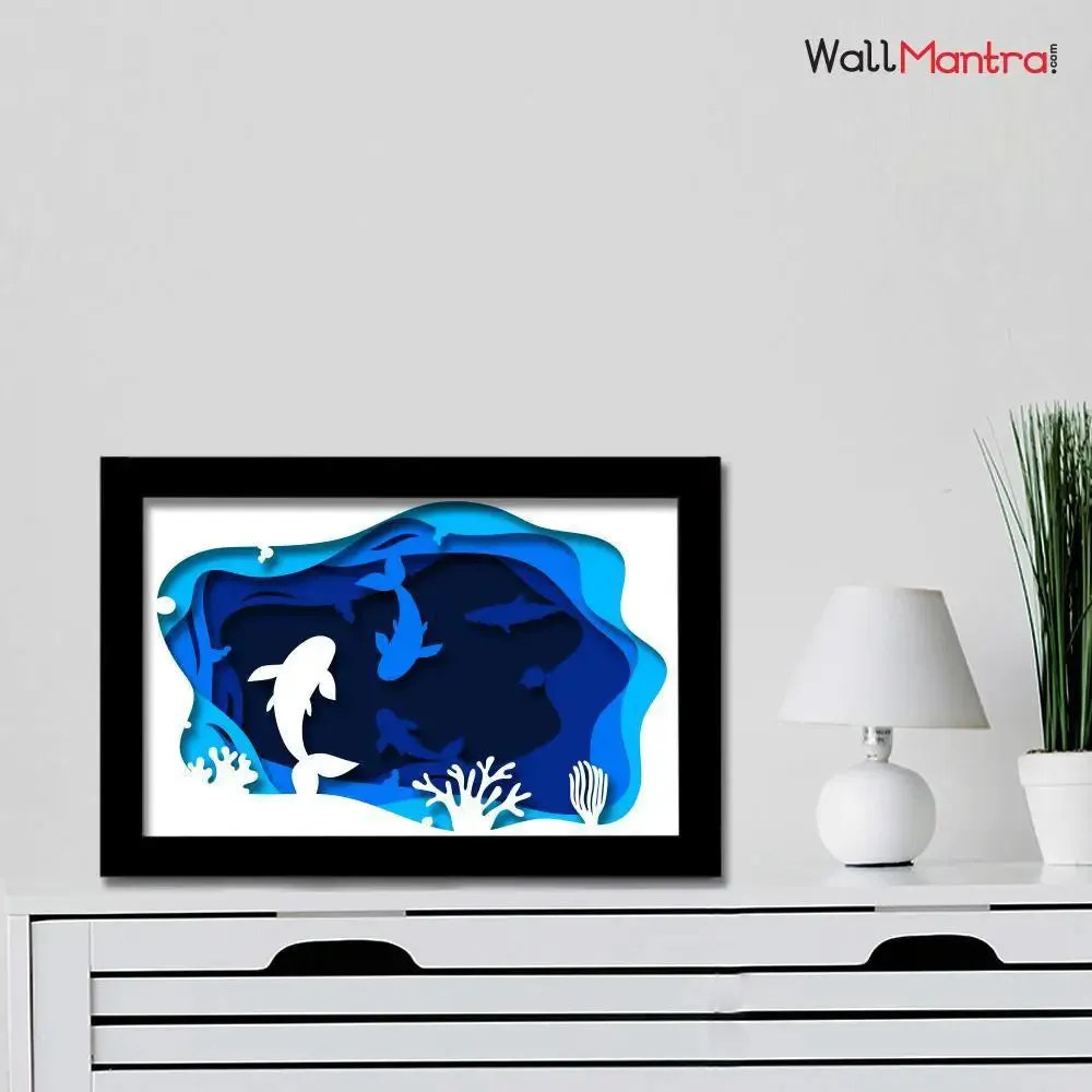 3D Underwater Ocean Frame With LED Lights/ Ready to hang/ Table Top Frame