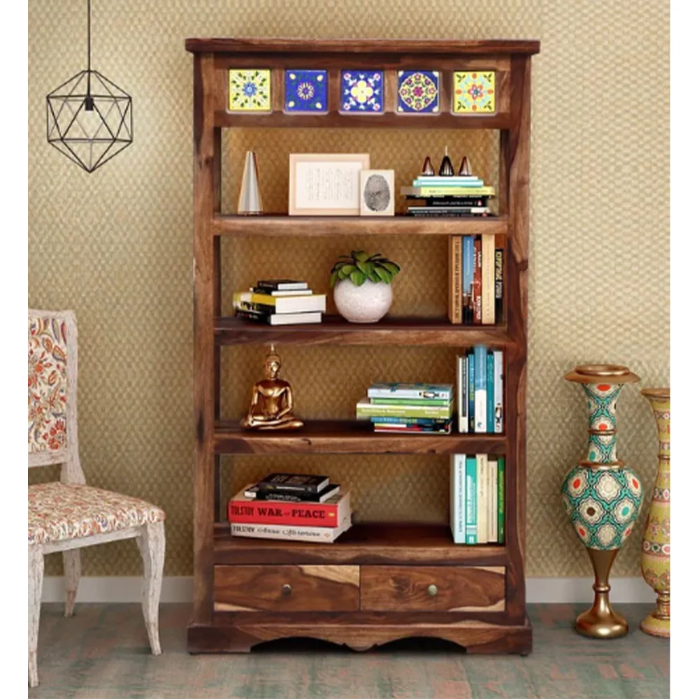 4 Racked Minimalist Sturdy Sheesham Wood Bookshelf