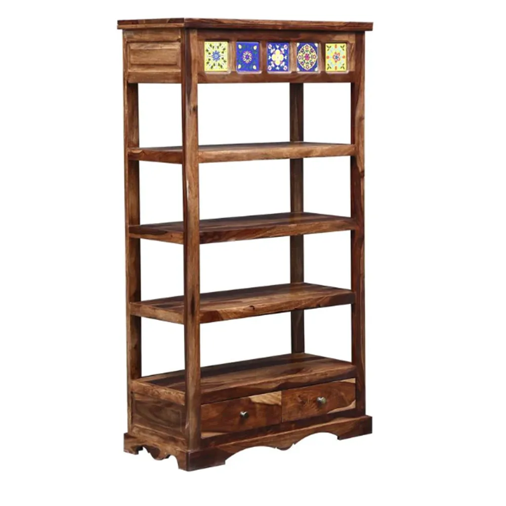 4 Racked Minimalist Sturdy Sheesham Wood Bookshelf