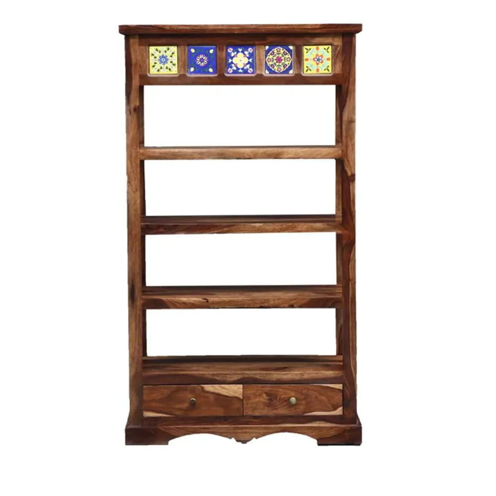 4 Racked Minimalist Sturdy Sheesham Wood Bookshelf