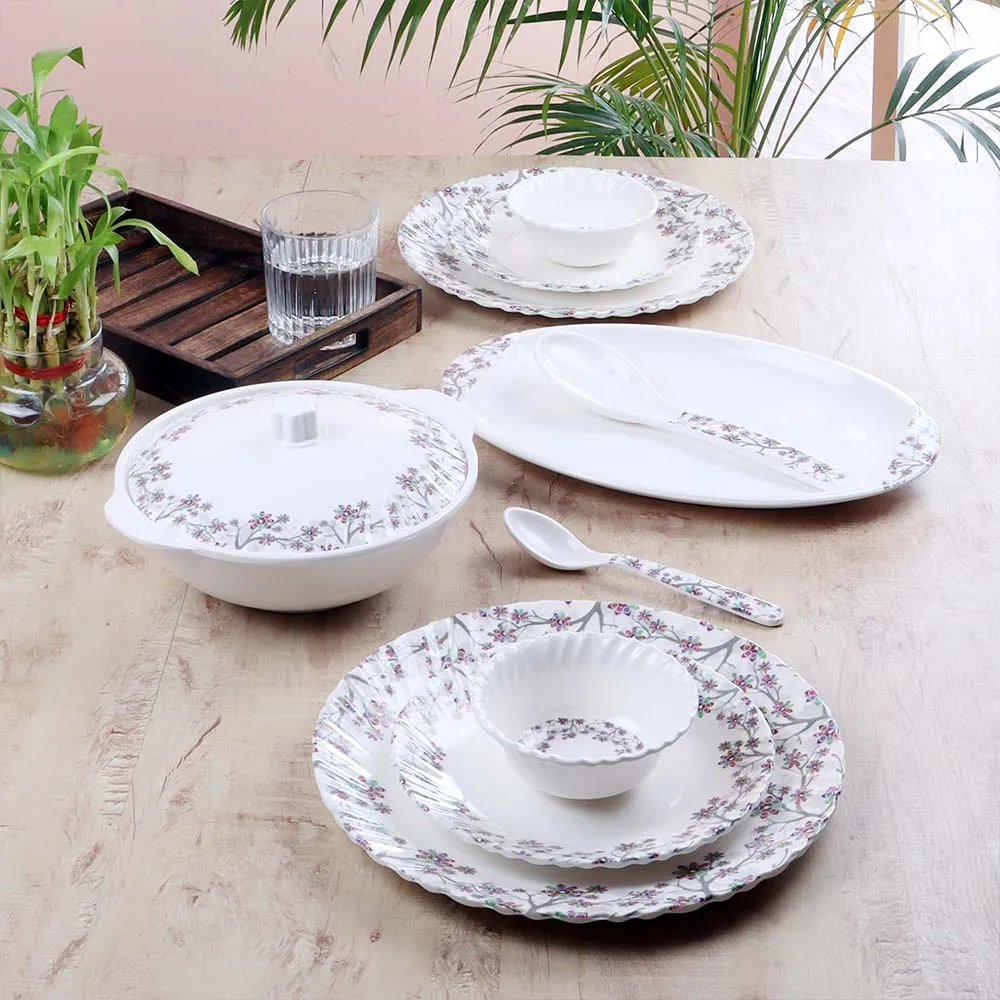 40 Pieces Regal Floral Printed Premium Melamine Glossy Dinner Set