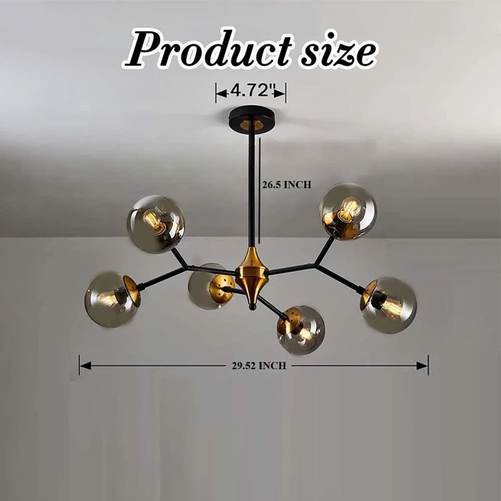 6-Lights Glass Globe Chandelier.